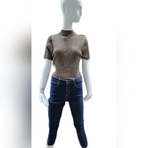 Principals Short Sleeve Pullover Top Black/ Coppery Knit Lg